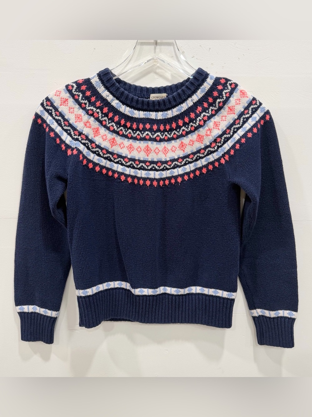 Crewcuts Kids Fair Isle Knit Sweater XL 12-14 Navy Blue Cotton